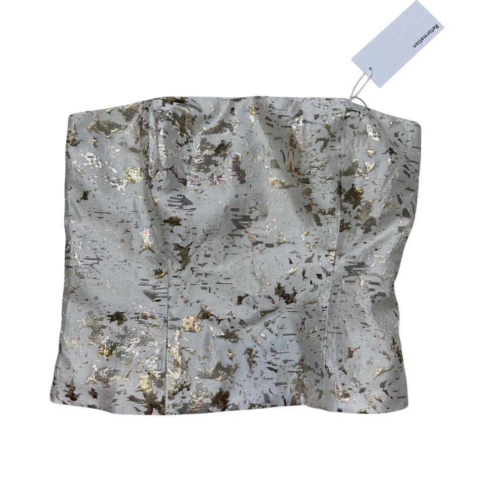 Reformation Georgia top Metallic Floral Strapless Corset jacquard Evening Top 0‎